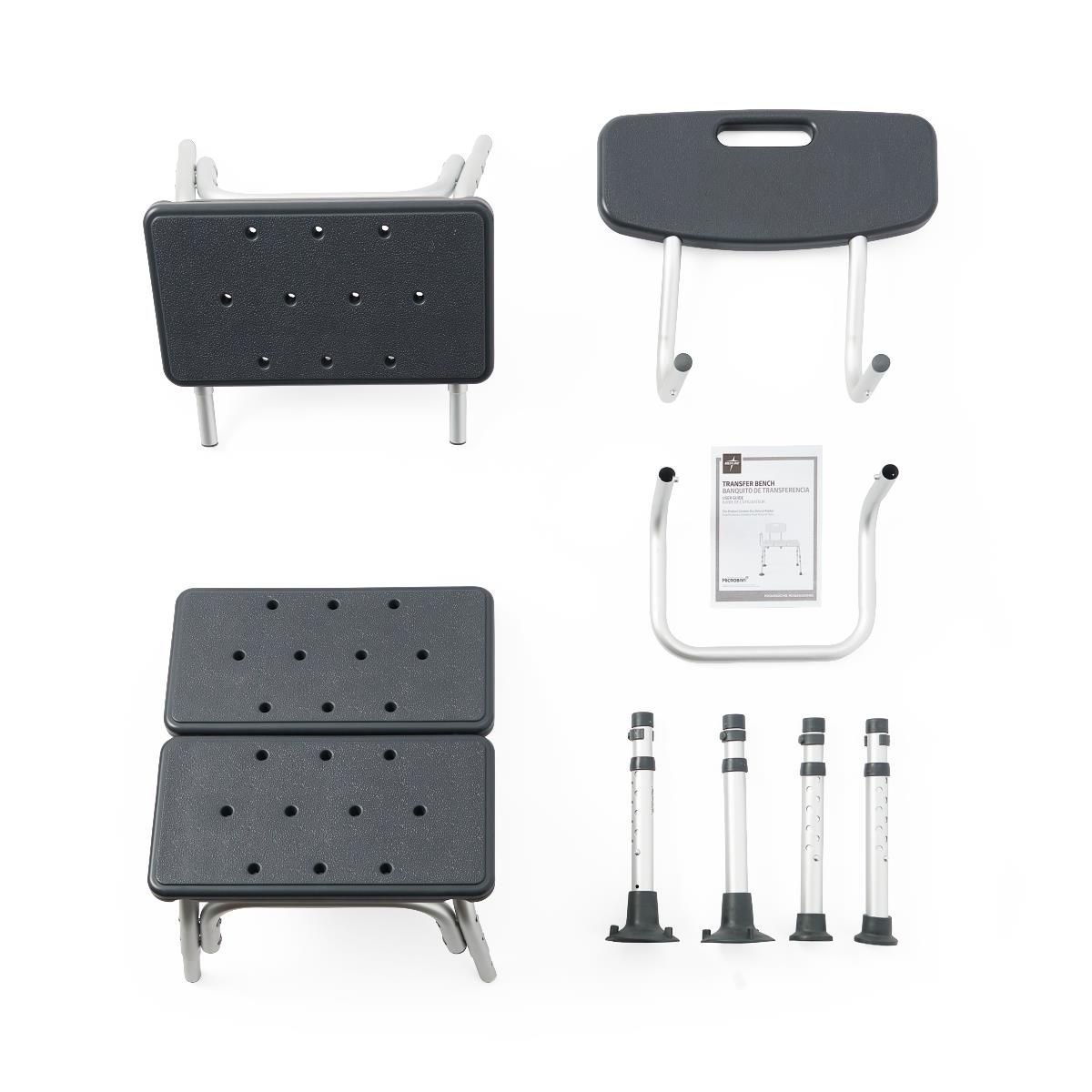 Medline Transfer Bench with Microban Gray 350lb Cap 1Ct