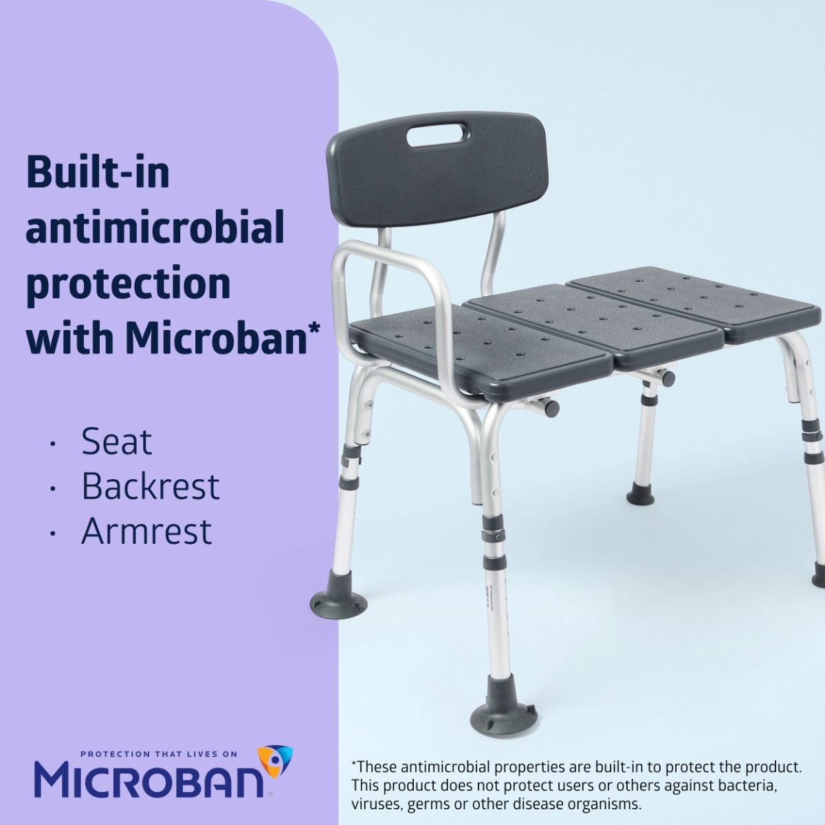 Medline Transfer Bench with Microban Gray 350lb Cap 1Ct