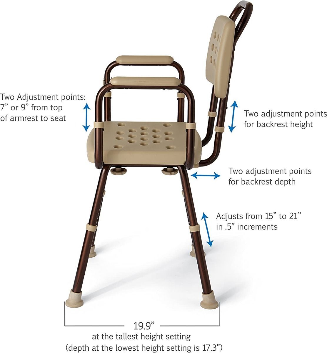 Medline Elements Shower Chair with Back Microban 1Ct