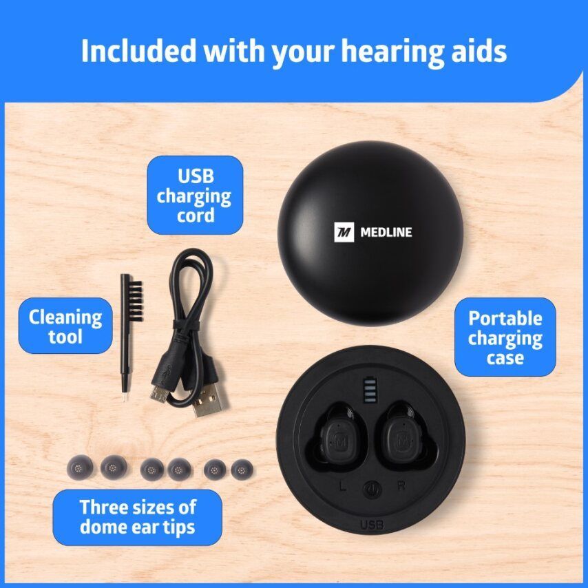 Medline Rechargeable InEar OTC Hearing Aids with Bluetooth 1Pr