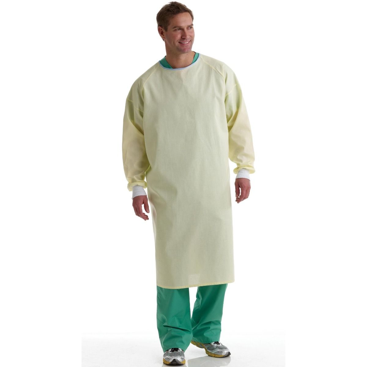 Economy Cloth Unisex Isolation Gowns, Yellow, Pack of 12