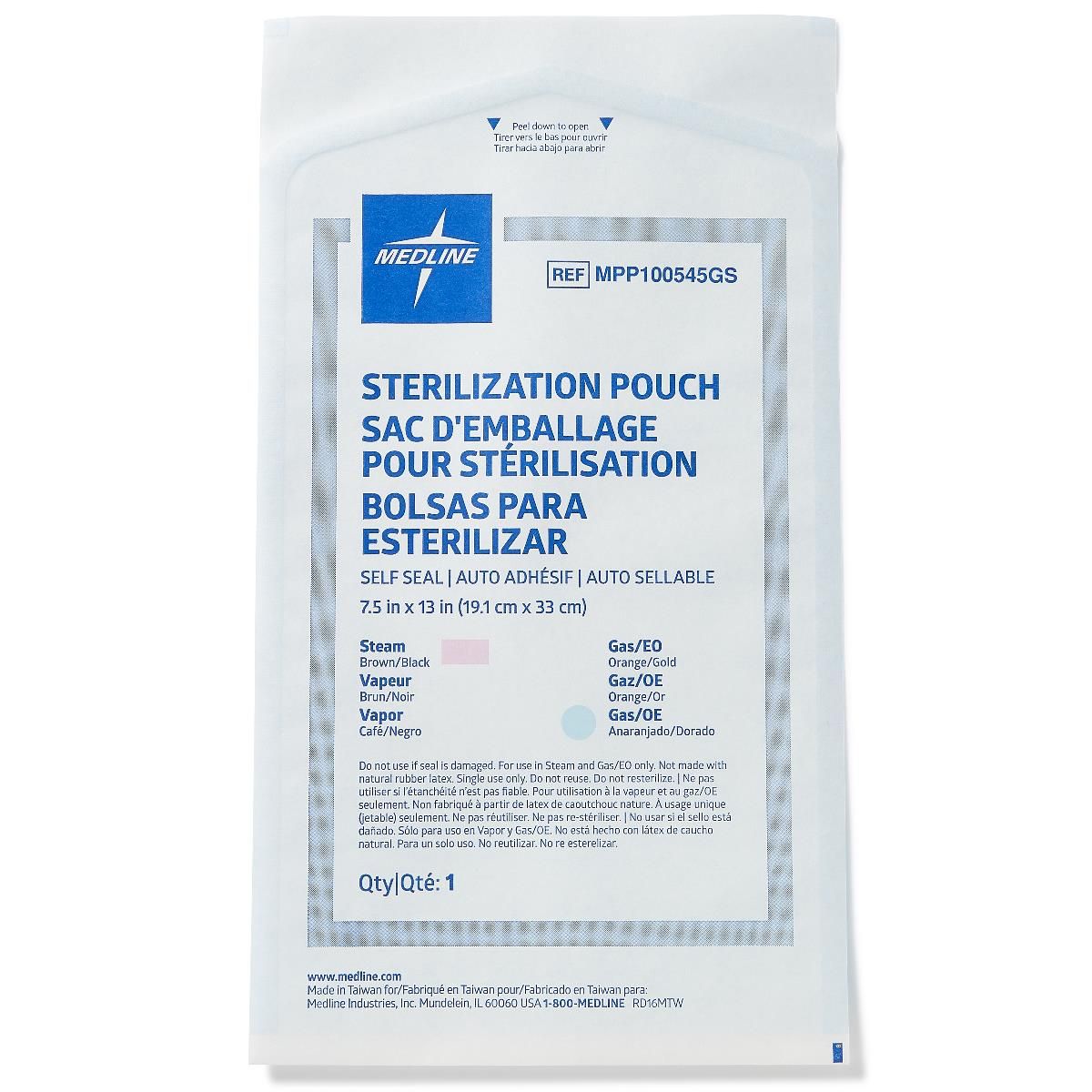 Medline Steam/Gas SelfSeal Sterilization Pouch 7.5x13 1000Ct