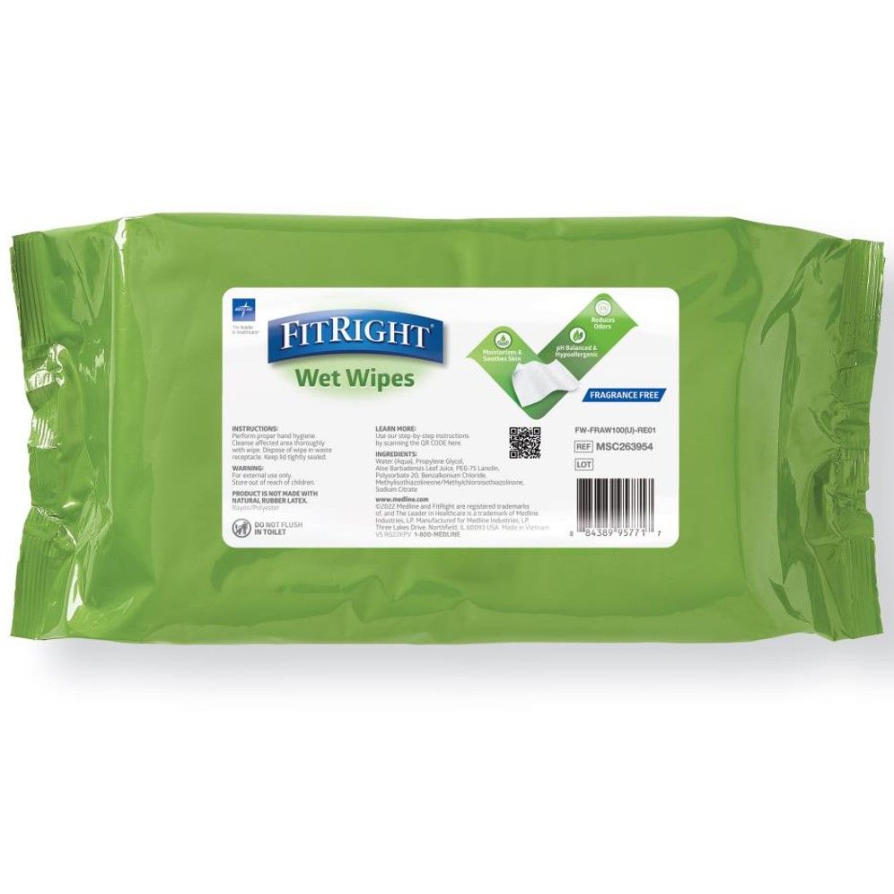 Medline FitRight Aloe Personal Wipes Scented 100Ct