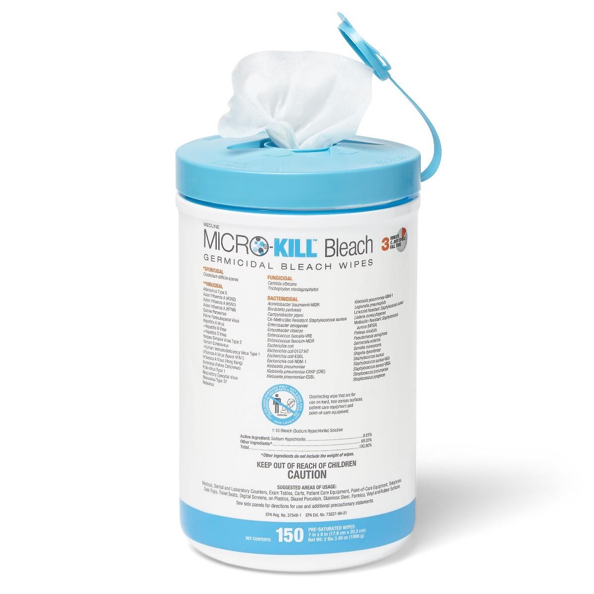 Medline MicroKill Bleach Germicidal Bleach Wipes 7x8 150Ct