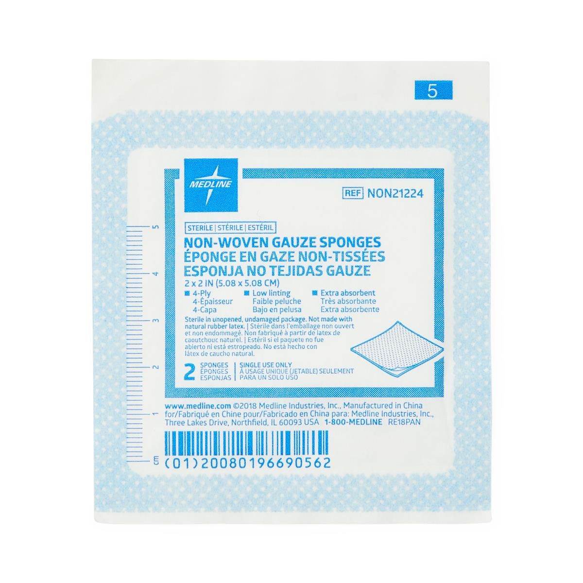 Medline Sterile Nonwoven Gauze Sponges 2s 4ply 2x2 100Ct