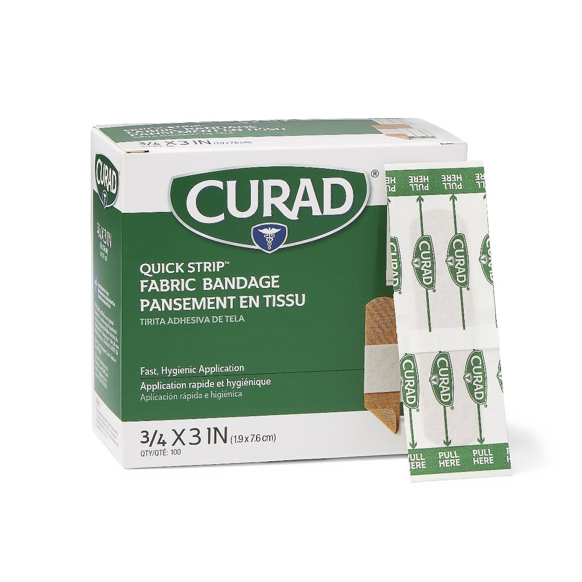 CURAD Quick Strip Fabric Adhesive Bandages 0.75x3in 100Ct