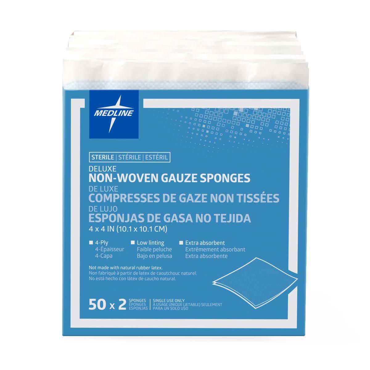 Medline Deluxe NS Nonwoven Gauze Sponge 2s 4ply 4x4 1200Ct