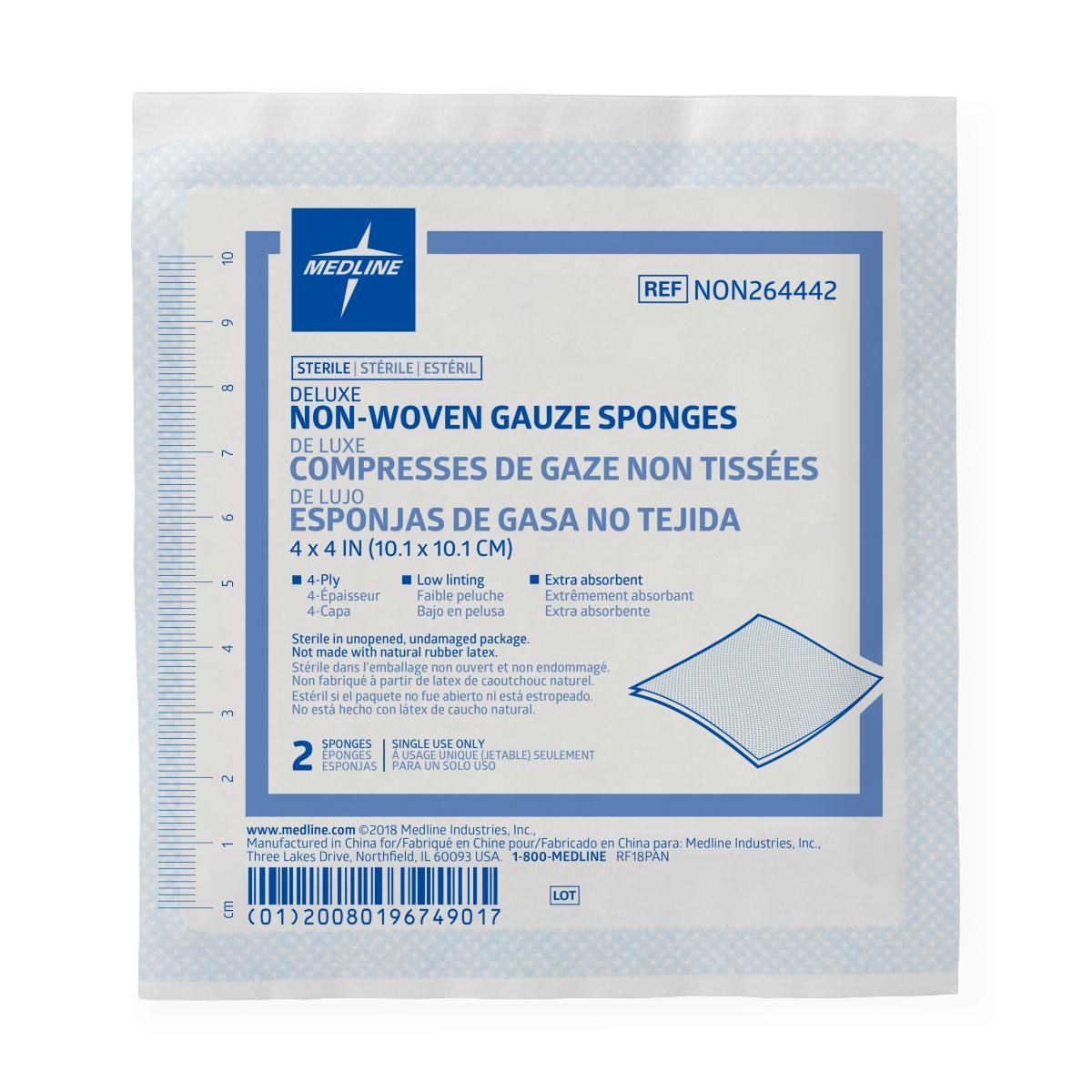 Medline Deluxe NS Nonwoven Gauze Sponge 2s 4ply 4x4 1200Ct