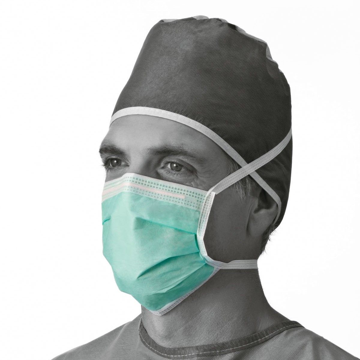 Medline Green Surgical Mask with Ties/Antifog Tape 300Ct