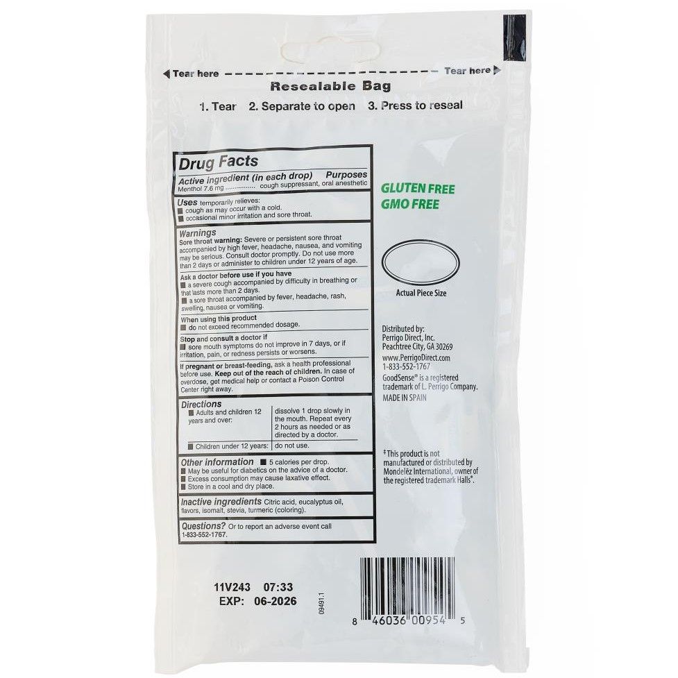 GoodSense Cough Drops SugarFree Honey Lemon 25Ct