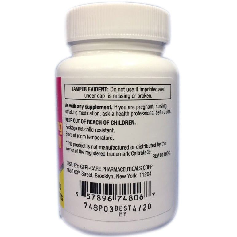 GeriCare Calcium 600mg + Vitamin D3 400IU Tablet 60Ct