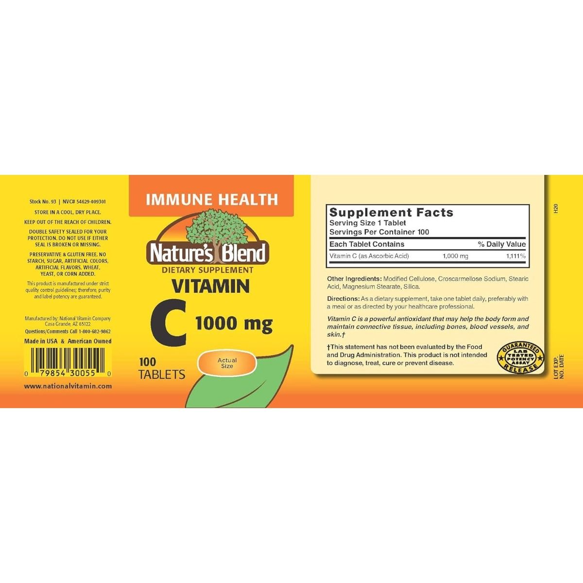 Nature's Blend Vitamin C Tablets 1000mg 100Ct