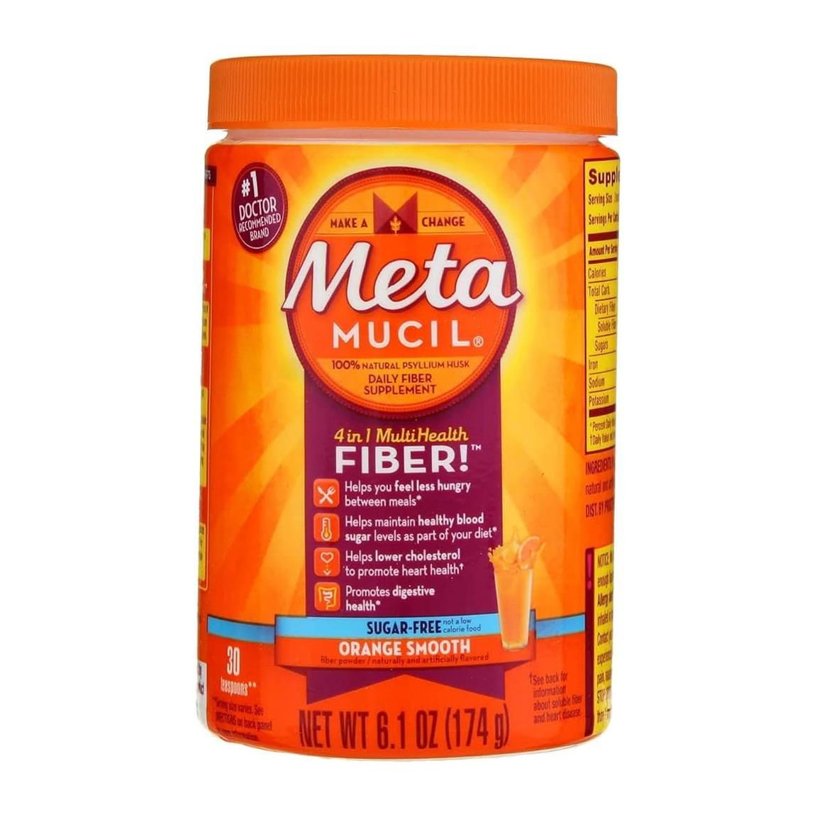 Metamucil Fiber Powder Packets Sugar Free Orange 30Ct