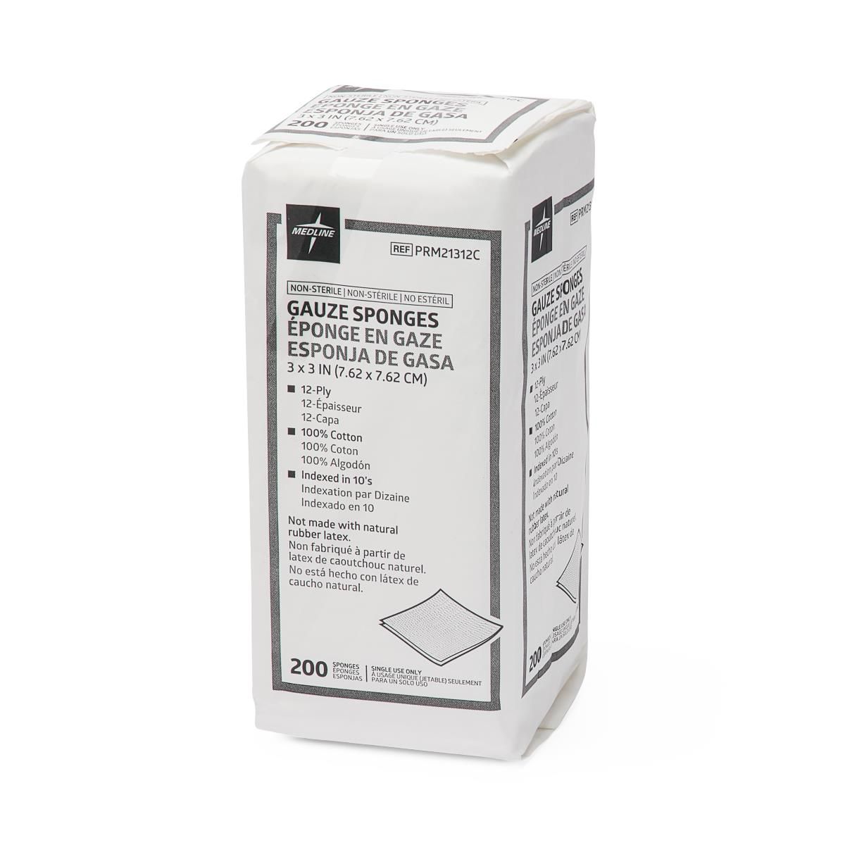 Medline NS Woven Cotton Gauze Sponge 12ply 3x3 200Ct
