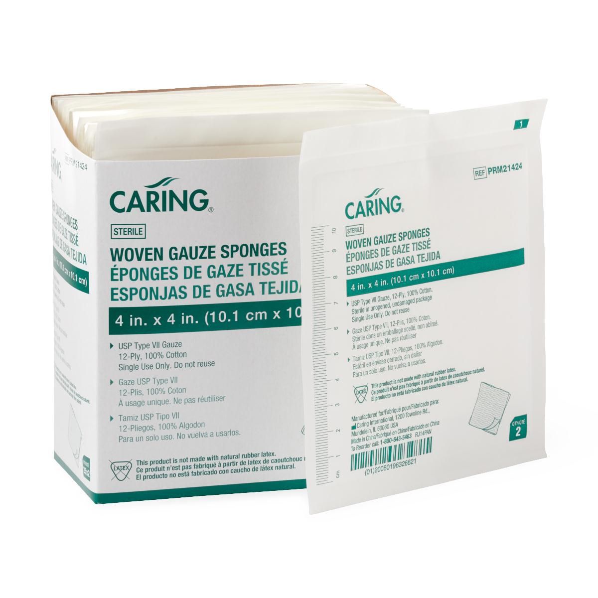 Caring St2s Woven Cotton Gauze Sponge 12ply 4x4 1200Ct