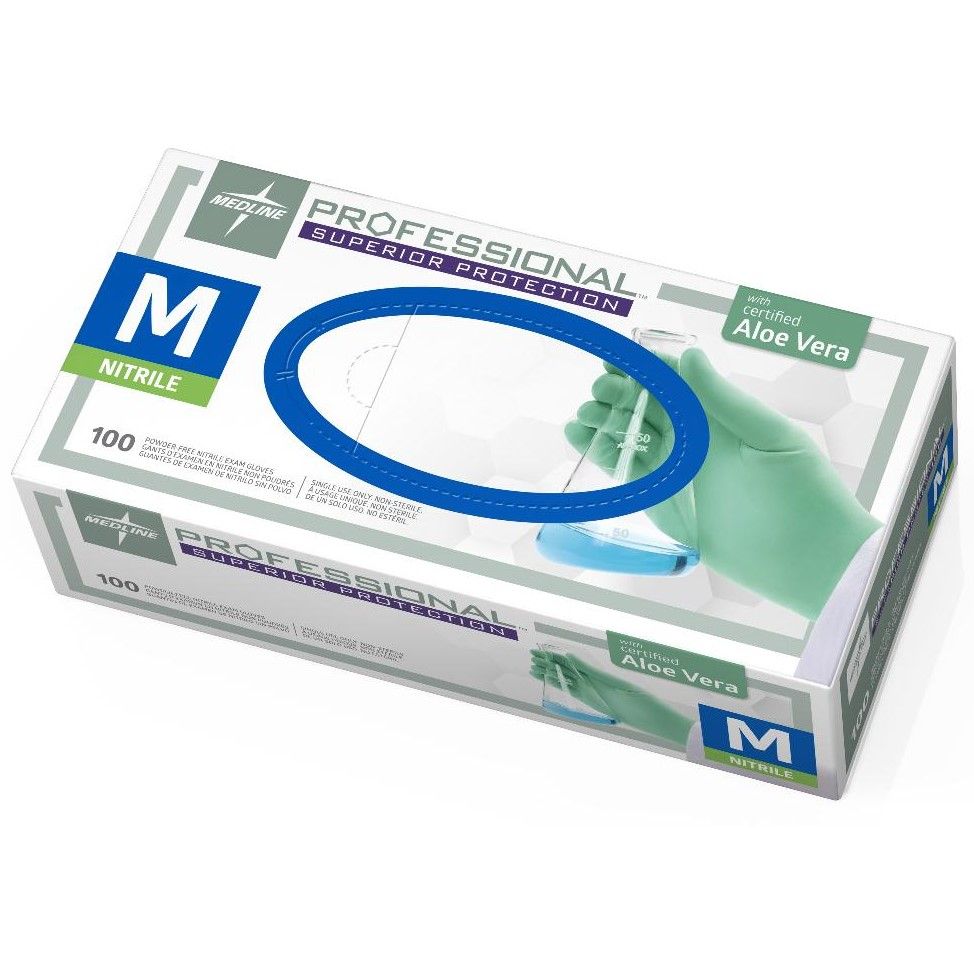 Medline Pro Nitrile Exam Glove Aloe 9.5in M 100Ct