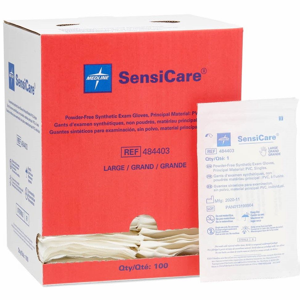 SensiCare Sterile PowderFree Stretch Vinyl Exam Gloves Singles Size L