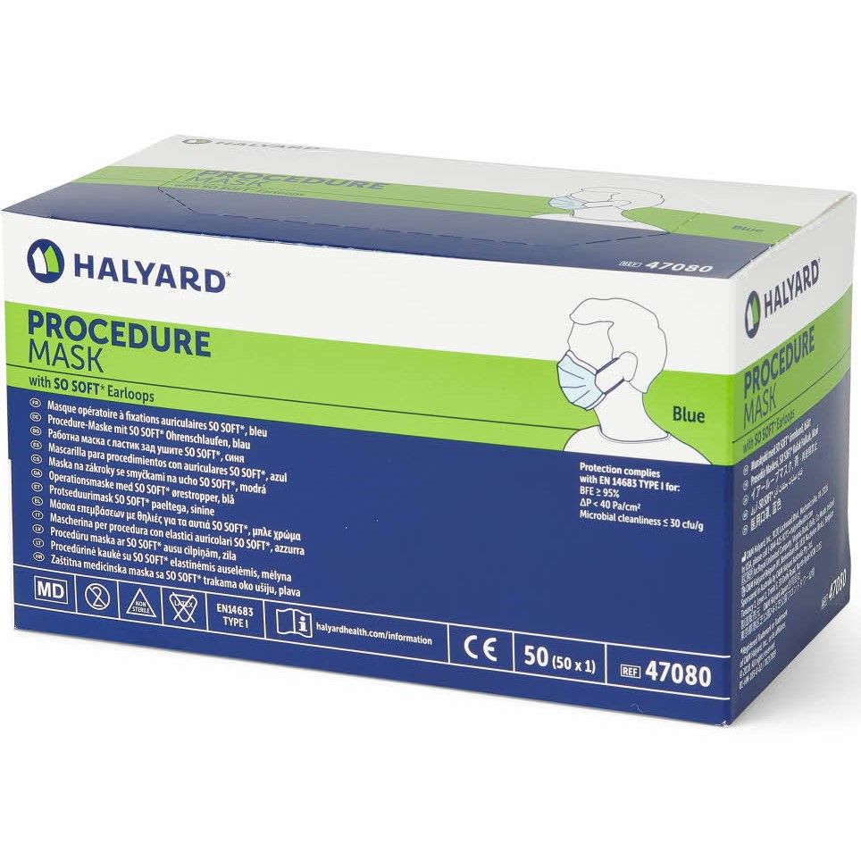 Halyard Basic Blue 3Ply Face Mask with Ear Loops 50Ct