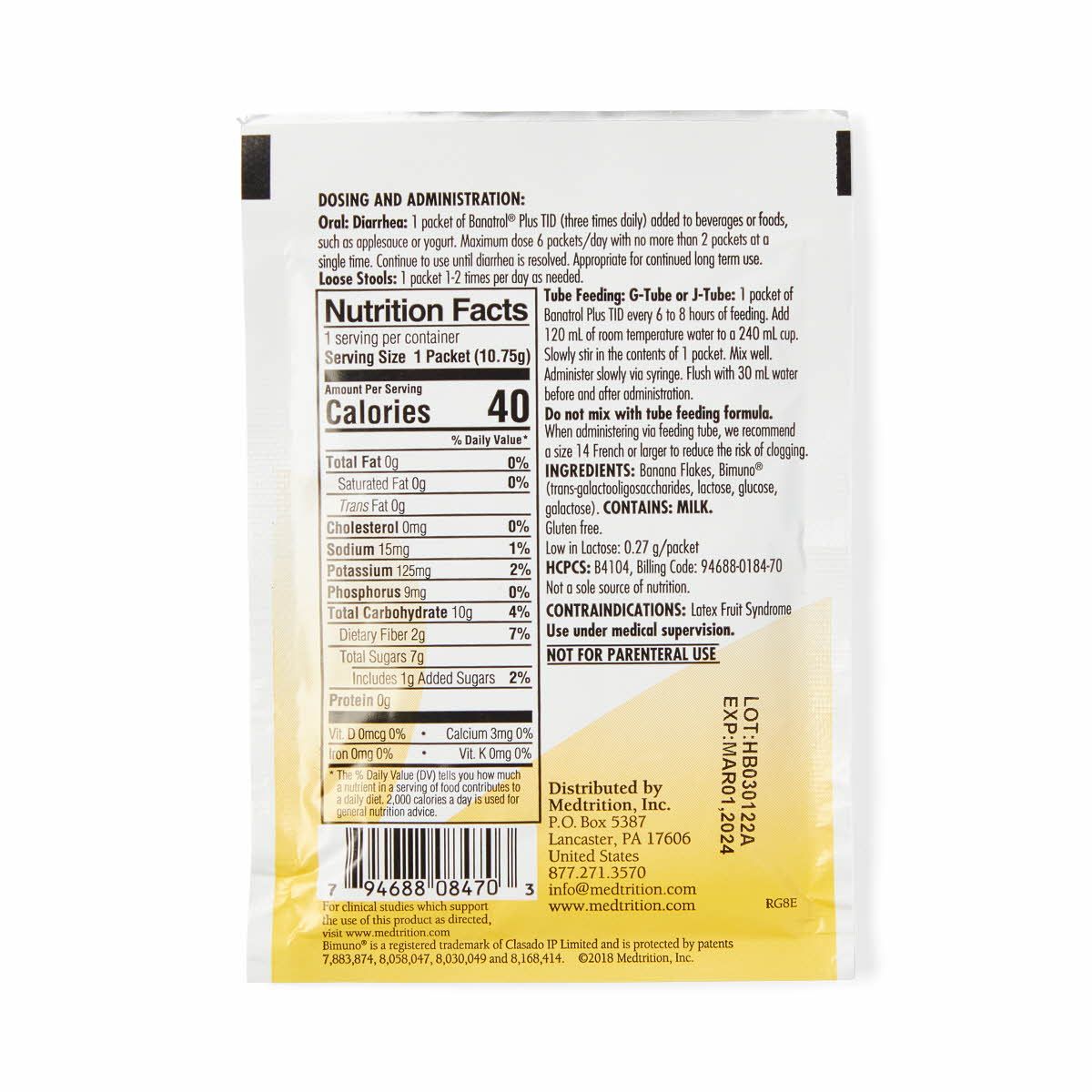 Banatrol Plus Diarrhea Powder Unsweetened 10.75g 75Ct