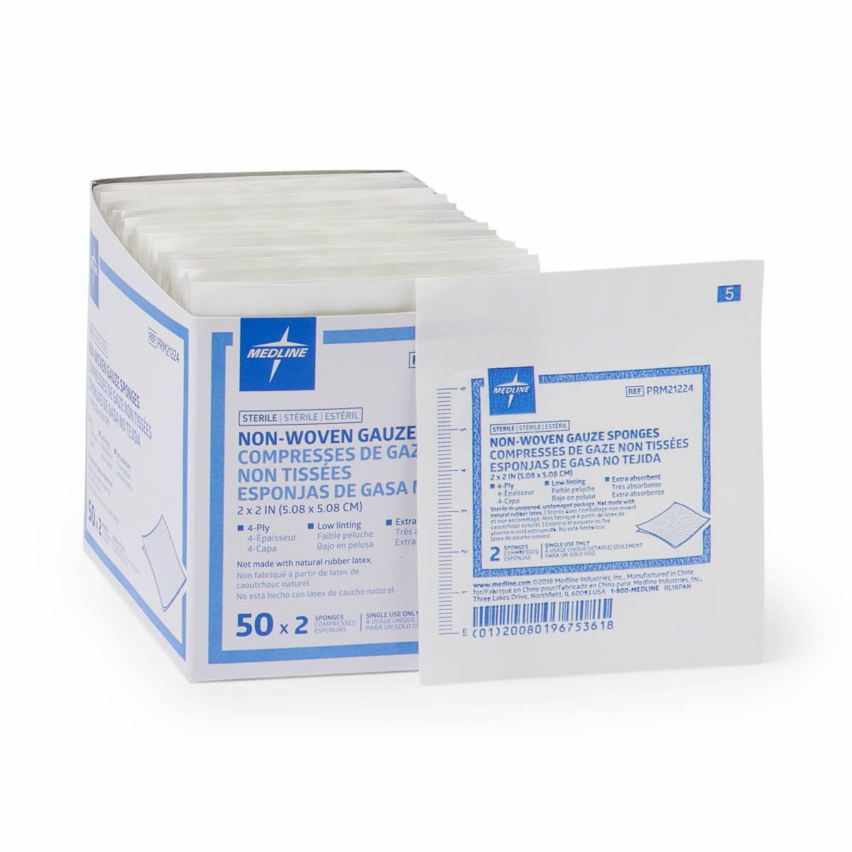 Medline Sterile Nonwoven Gauze Sponges 2s 4ply 2x2 100Ct