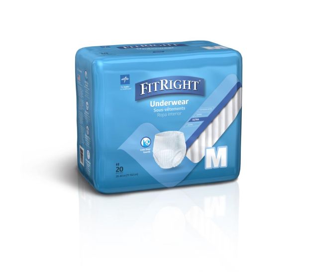 Medline FitRight Ultra Disposable Underwear M 80Ct