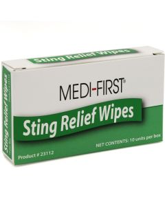 Insect Sting Relief Pads, Active Ingredient Ethyl Alcohol 50%, Lidocaine HCl 2%, 10/Box