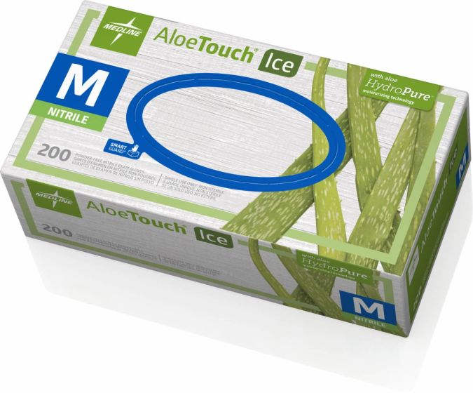Medline Aloetouch Ice Nitrile Exam Gloves Green M 2000Ct