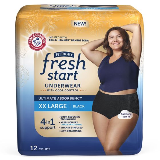 FitRight Fresh Start Incontinence Underwear Black 2XL 48Ct