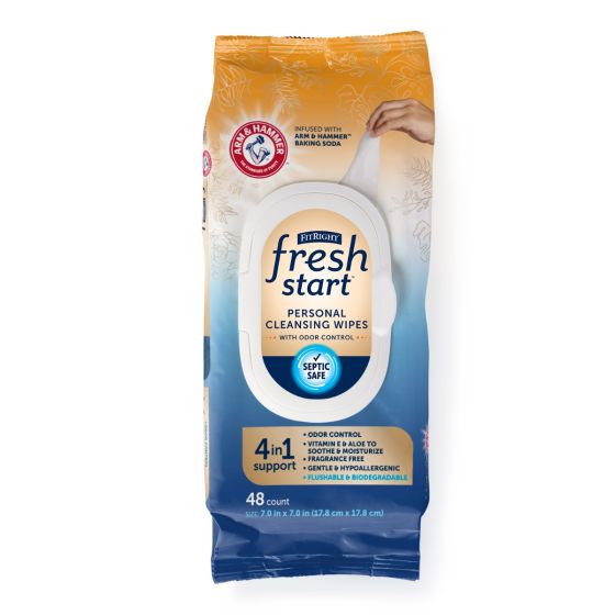 FitRight Fresh Start Flushable Personal Cleansing Wipes 192Ct