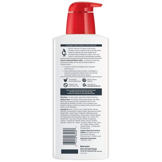 Eucerin Advanced Body Lotion, 16.9 oz. Bottle