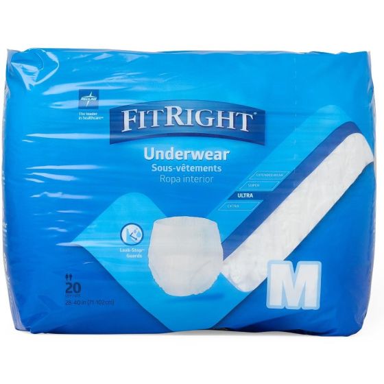 Medline FitRight Ultra Disposable Underwear M 20Ct