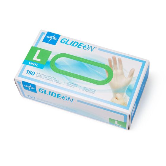 Medline GlideOn Vinyl Exam Gloves L 150Ct