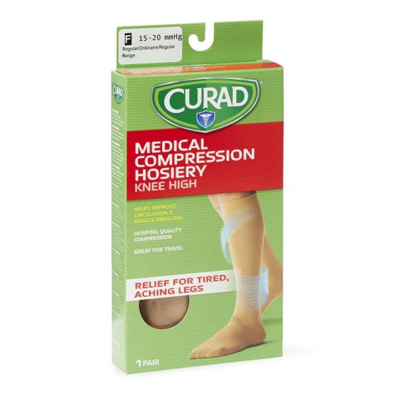 CURAD Knee Compression Hosiery 1520mmHg Tan E Reg 1Pr