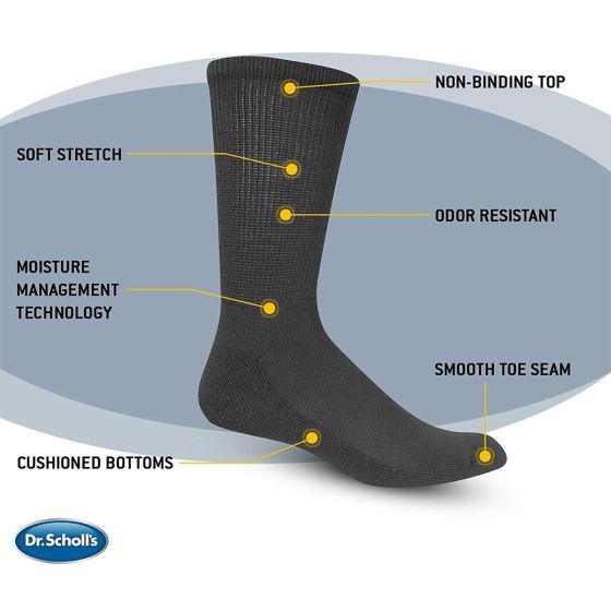 Dr. Scholl's Diabetic Ankle Socks Black Men's XL 4Pr