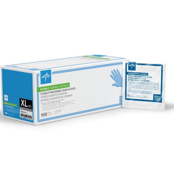 Medline 12in Nitrile Exam Glove Sterile Singles XL 400Ct