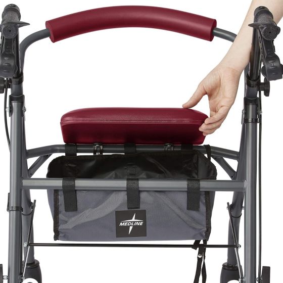 Medline Basic Steel Rollator Microban 6in Burgundy 1Ct