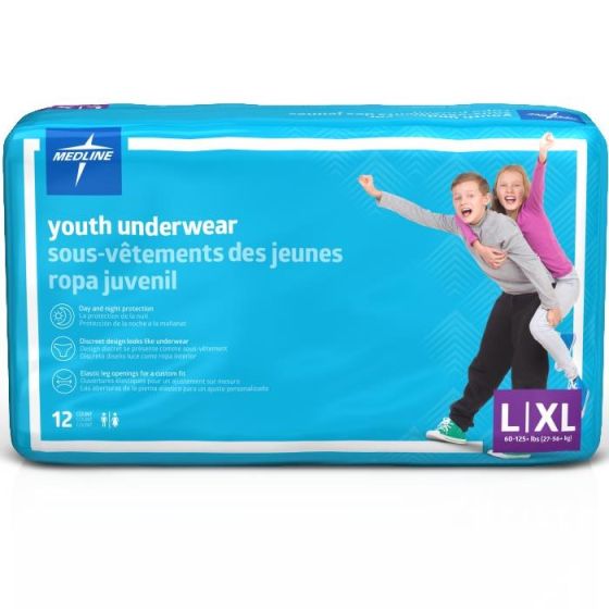 Medline Disposable Protective Youth Underwear Size L/XL (60125 lb) 12Ct