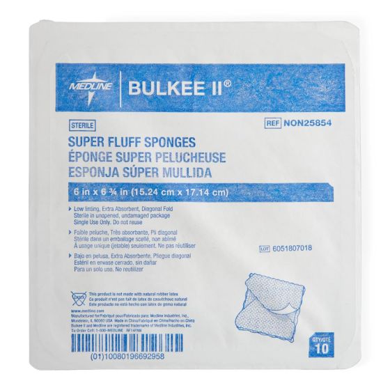 Medline St Bulkee II Fluff Gauze Sponge 6x6.75 10Ct