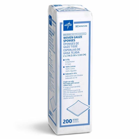 Medline NS Woven Cotton Gauze Sponge 8ply 2x2 200Ct
