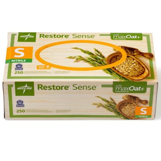 Medline Restore Sense Nitrile Gloves with maxOat+ Size S 250Ct
