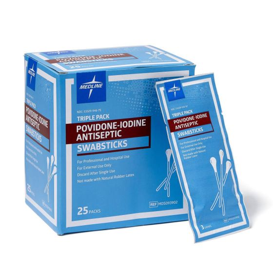 Medline PovidoneIodine PVP Swabstick Triples 3Ct
