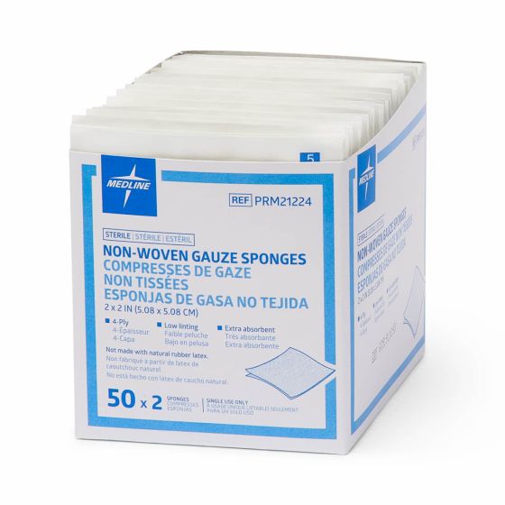 Medline Sterile Nonwoven Gauze Sponges 2s 4ply 2x2 100Ct