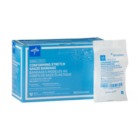 Medline Sterile Conform Stretch Gauze Bandage 1x75 12Ct