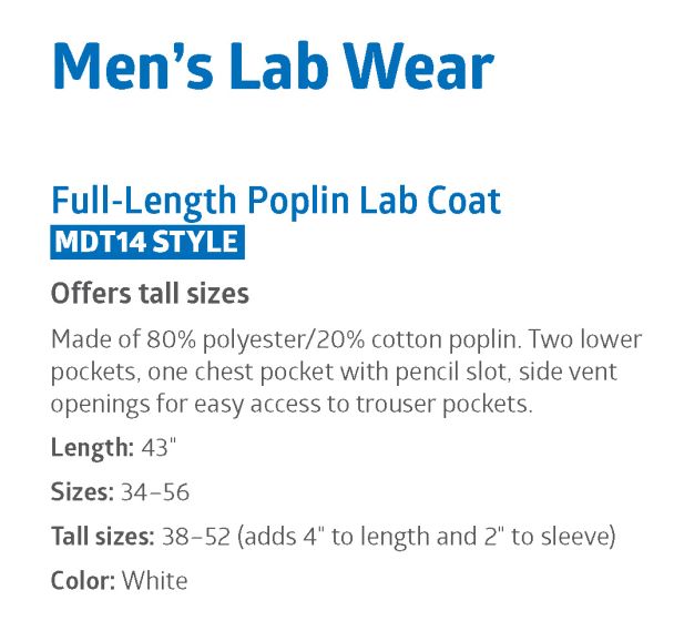 Medline Men's Full Length Lab Coat Shop All
