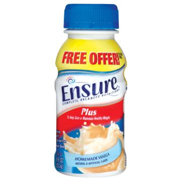 Ensure Plus Nutritional Supplement, Vanilla, 8 oz. Bottle, Case of 24