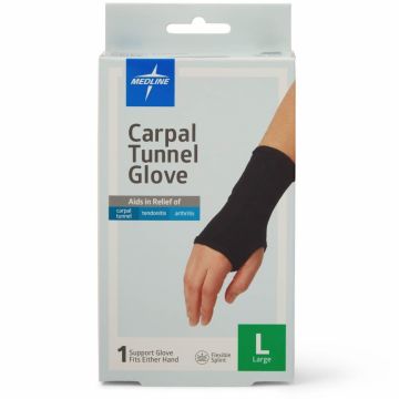 Medline Carpal Tunnel Glove with Flexible Splint, Black, Size L, One
