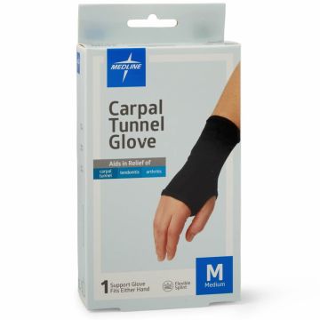 Medline Carpal Tunnel Glove with Flexible Splint, Black, Size M, One