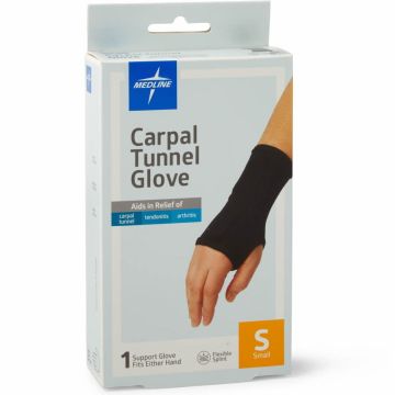 Medline Carpal Tunnel Glove with Flexible Splint, Black, Size S, One