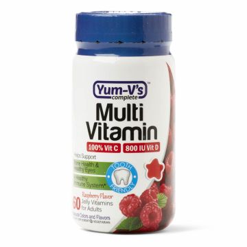 Yum-V's Adult Gummy Multivitamins, Raspberry Flavor, Bottle of 60 Jelly Vitamins