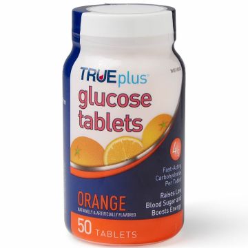 True Plus Glucose Chewable Tablets, 4g, Orange Flavor, Bottle of 50